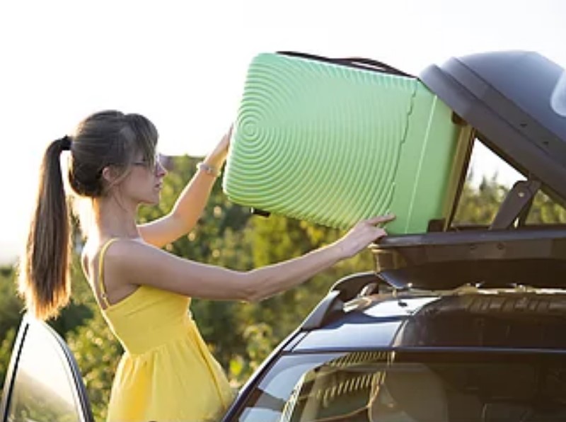 Car roof rack system with cargo box.